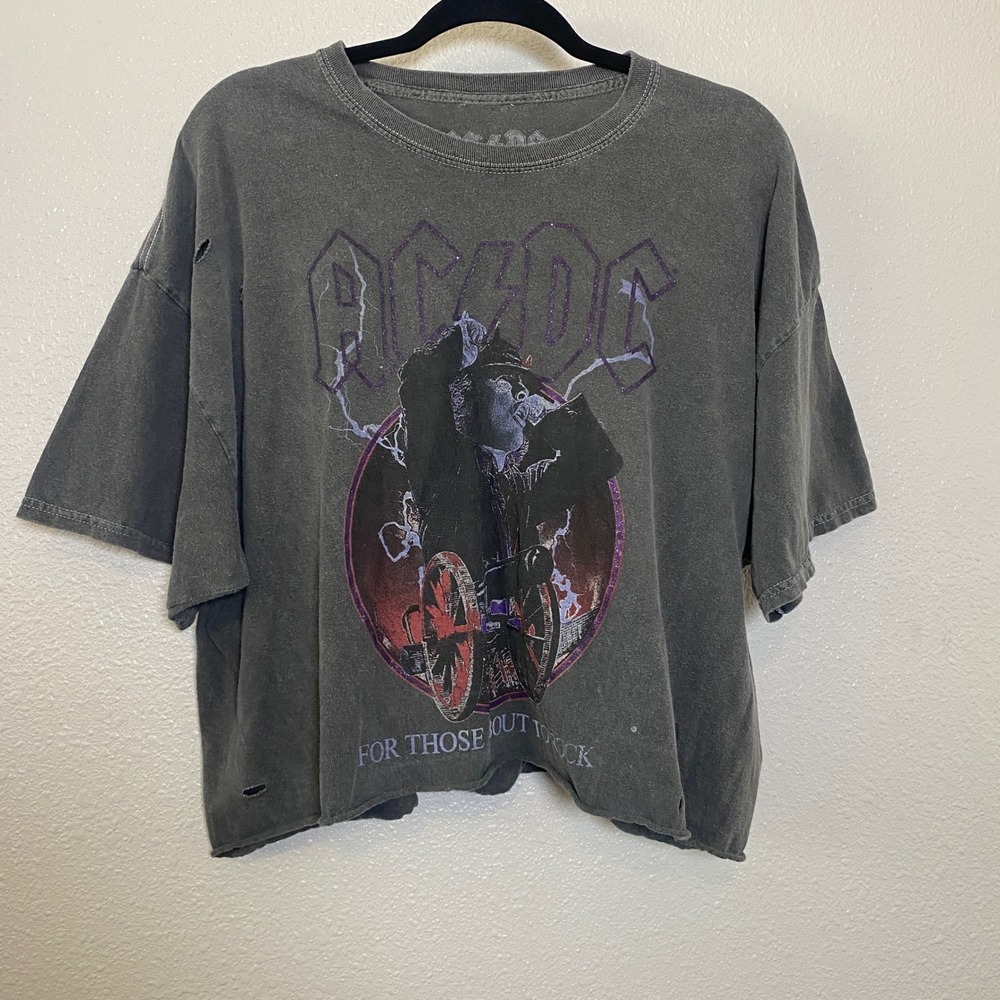 Distressed ACDC Band Tee S/M Grunge Concert Festival 100% Cotton Thrashed Summer